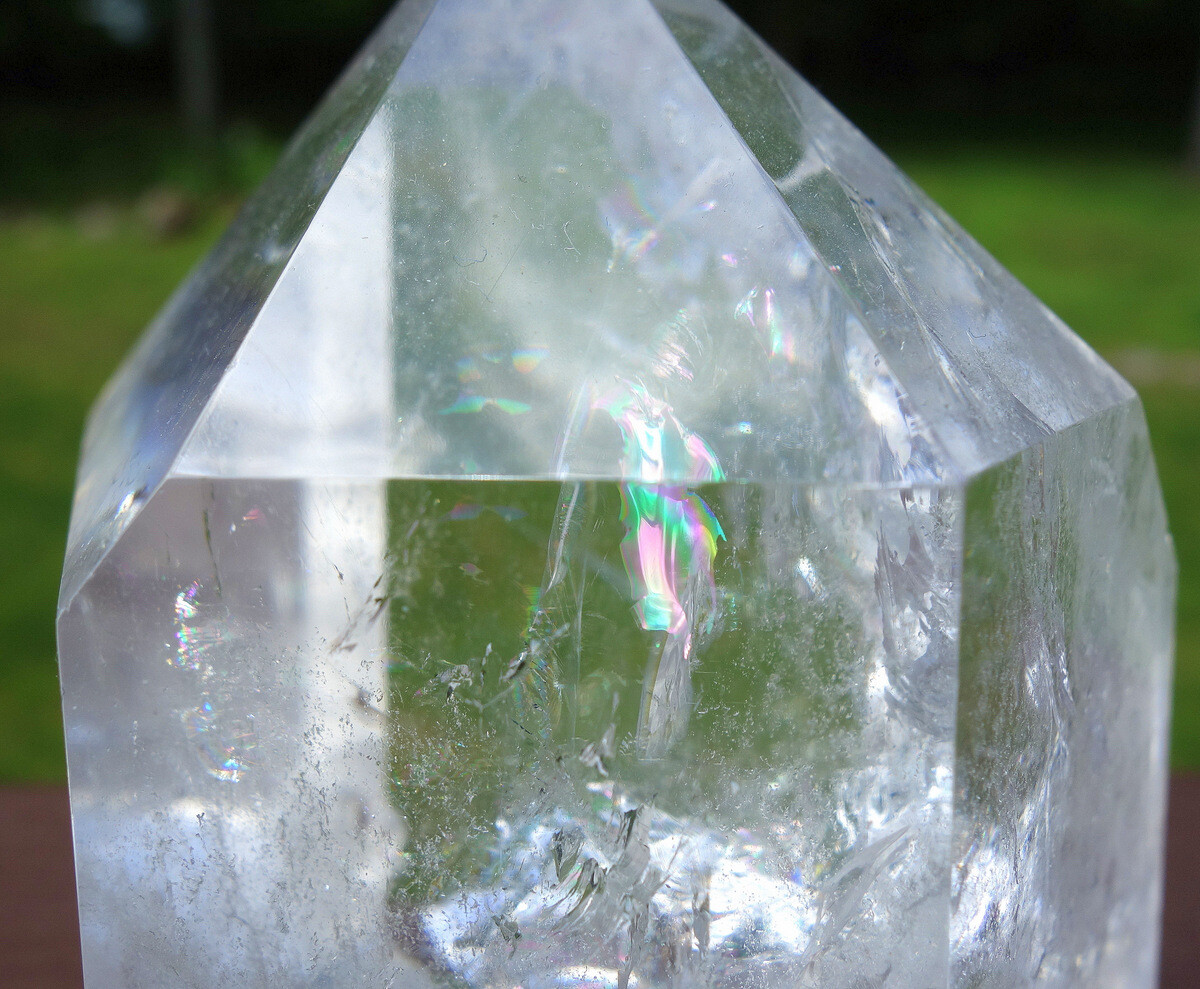 Gleaming Polished Quartz Crystal with Rainbows Foils Veils