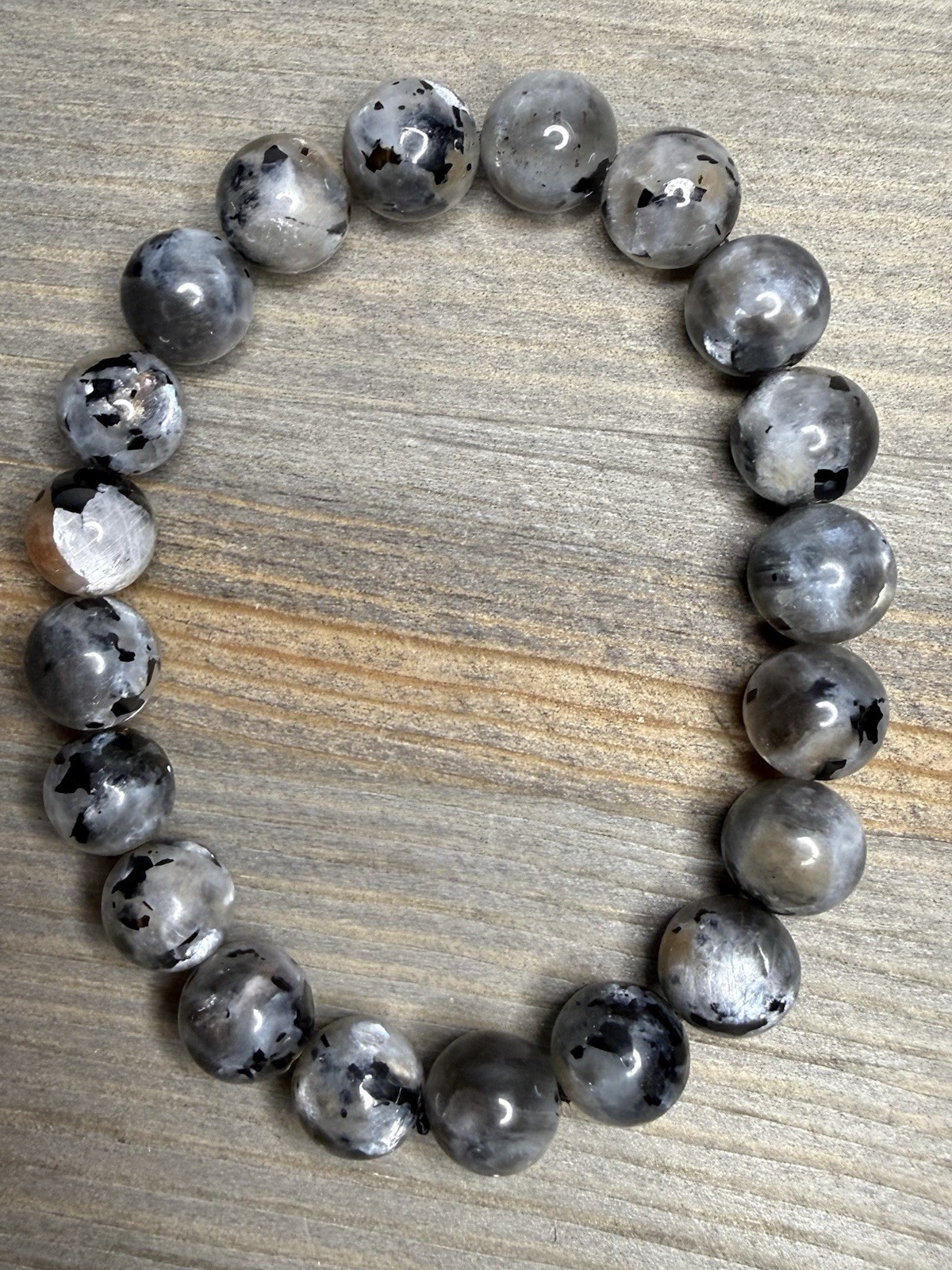 Natural Black Skeletal Moonstone 9mm Genuine Gemstone Bracelet