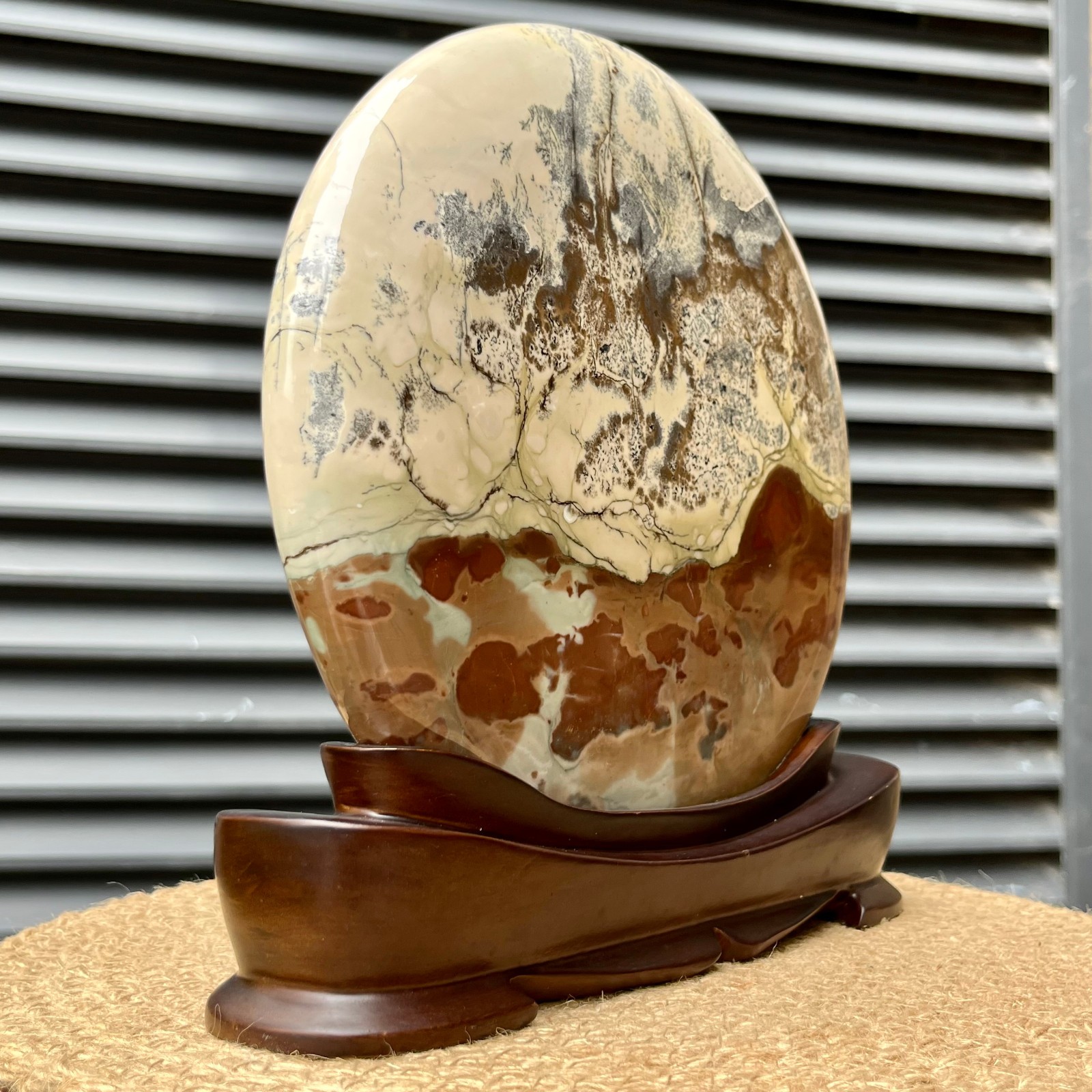 6.2 lb Natural Picture Stone Landscape Holiday Gift Display w/ Stand Decor