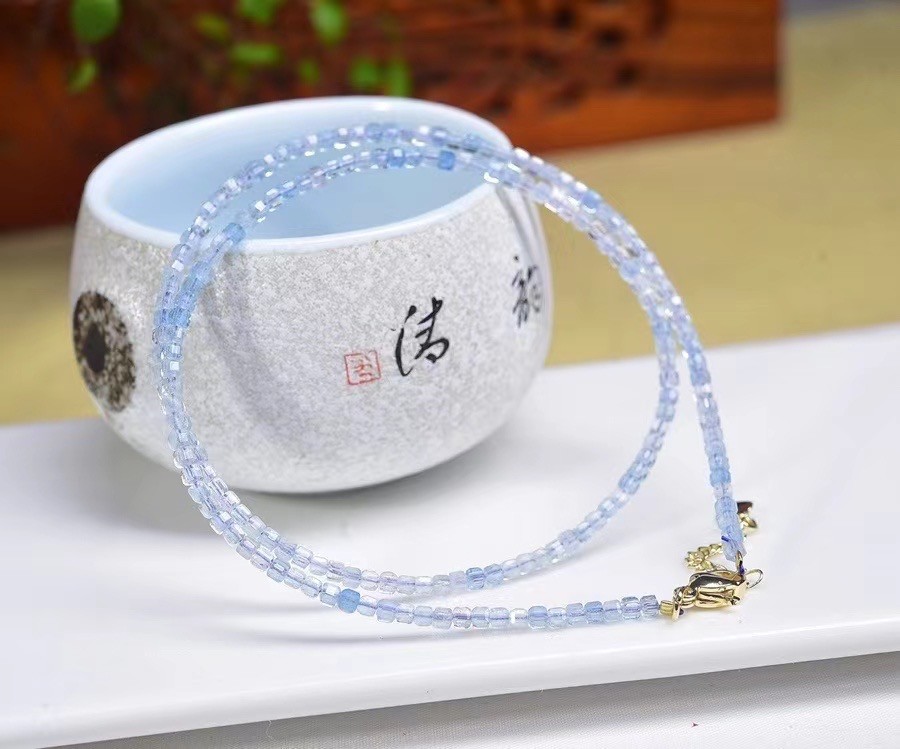 2.5mm Natural Aquamarine Crystal Choker Healing Dainty Women’s Necklace