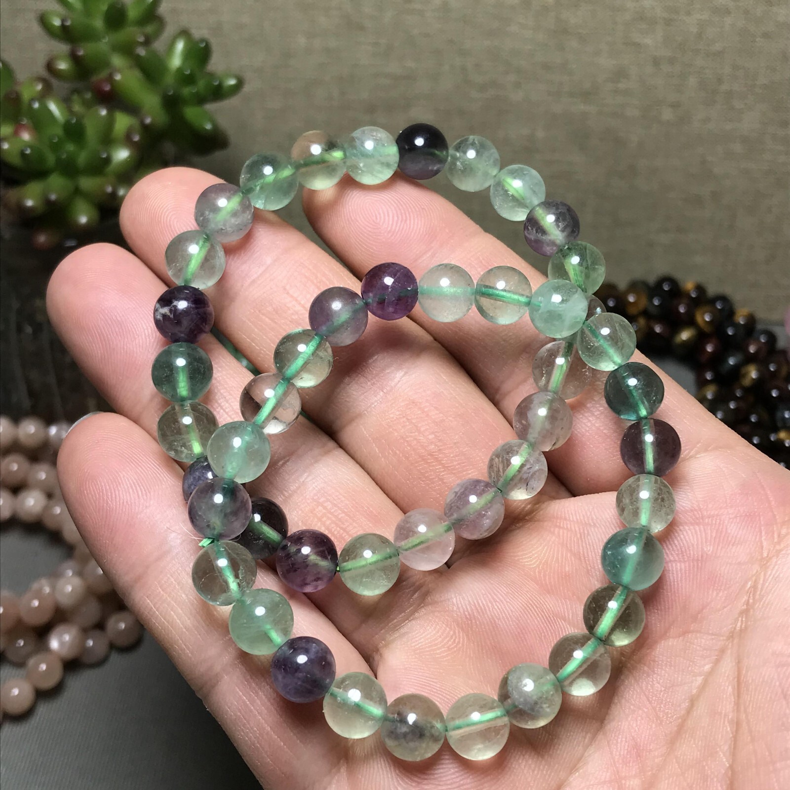 5Pcs Wholesal Natural Polish Green Fluorite crystal bracelets ball 8mm