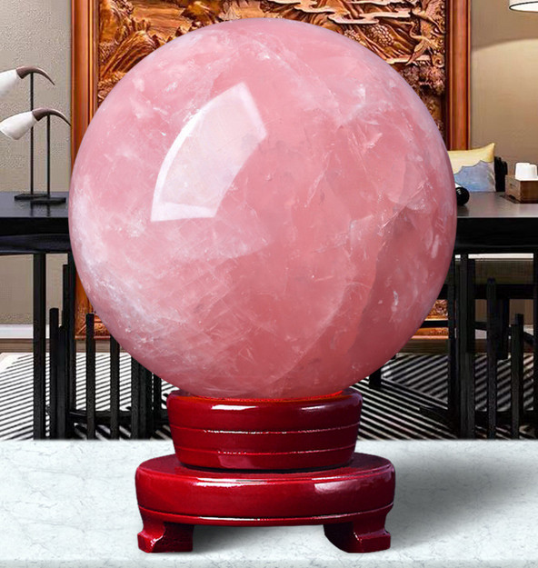 Natural pink Rose Quartz ball Crystal polished Sphere healing decor+stand 1PC