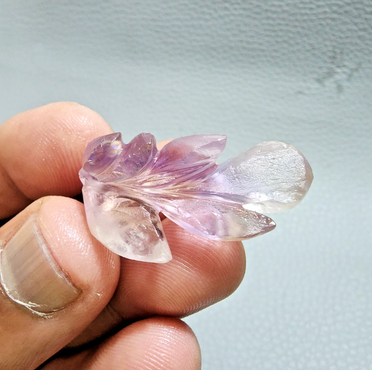 32 Crt Pretty Purple Ametrine Flower Shape Carving Stone Jewelry Making Gemstone