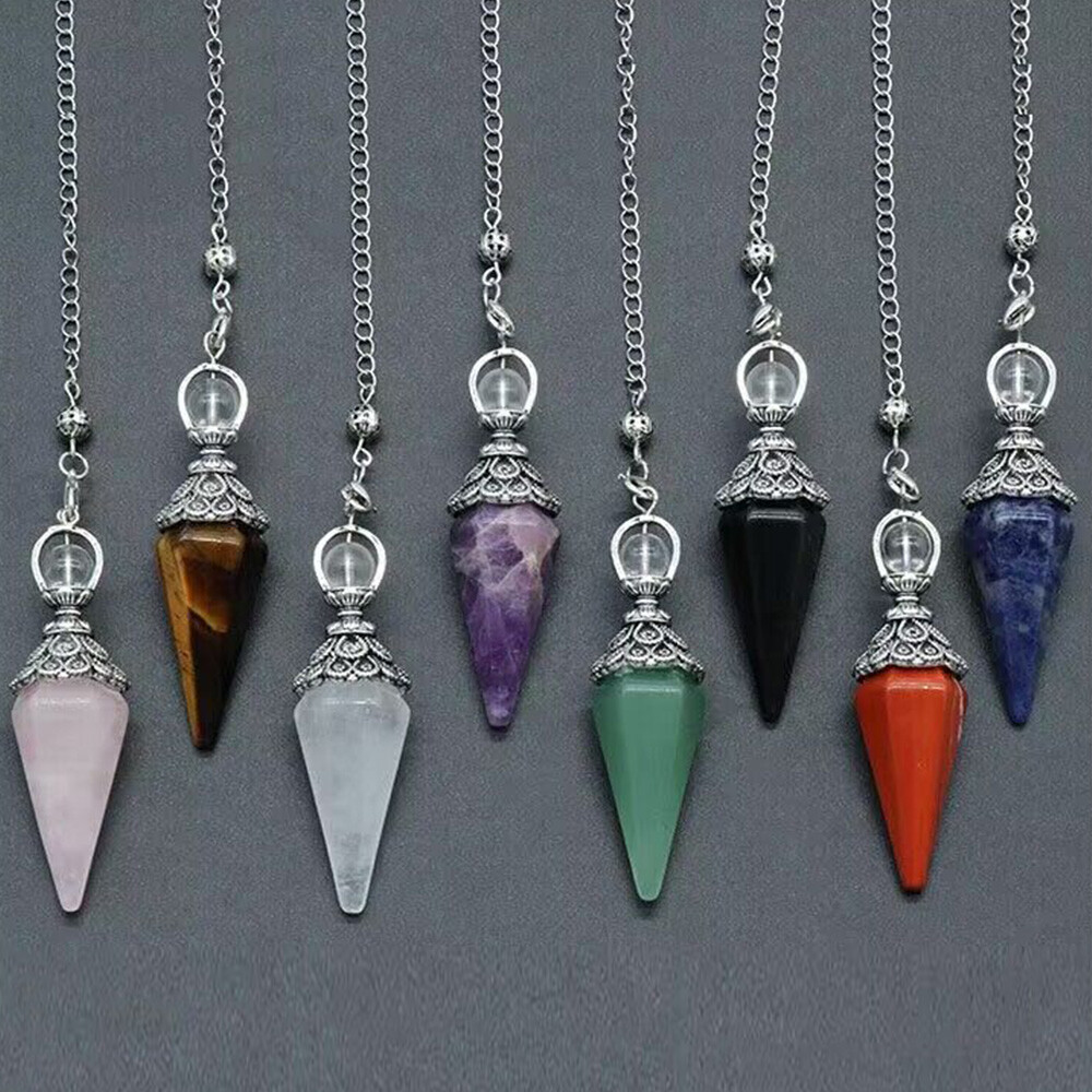 Chakra Pendulum Natural Crystal Hexagon Pyramid Chain Pendant Healing Divination