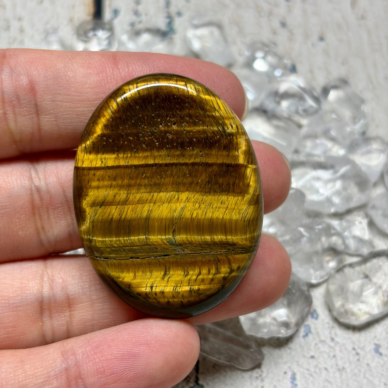 Natural Yellow Tiger Eye Thumb Worry Stone Polished Crystal Massage Bulk Lot