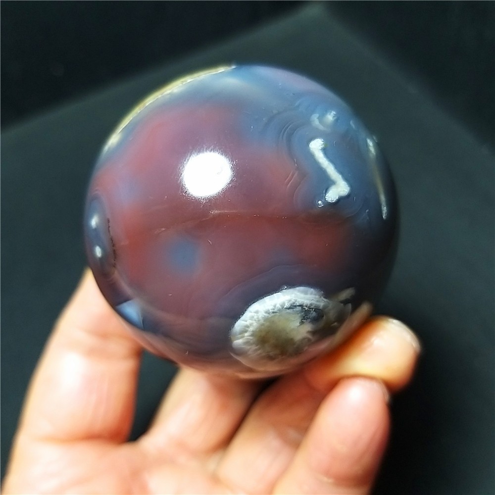 RARE 175.6G Natural Polished colorful Banded Agate Tourmaline Ball Healing A4698