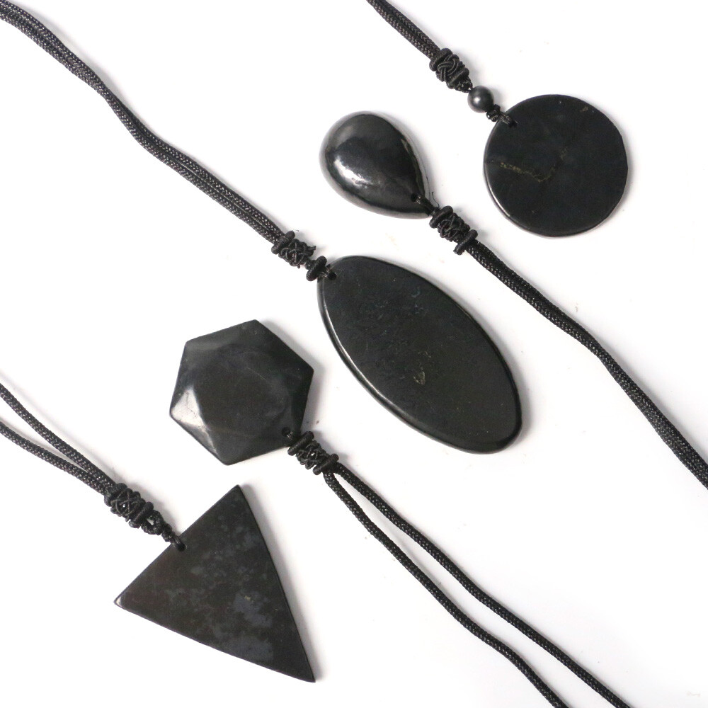 Shungite Stones Crystal Necklace Rope Pendant Reiki Healing Protection EMF Gift