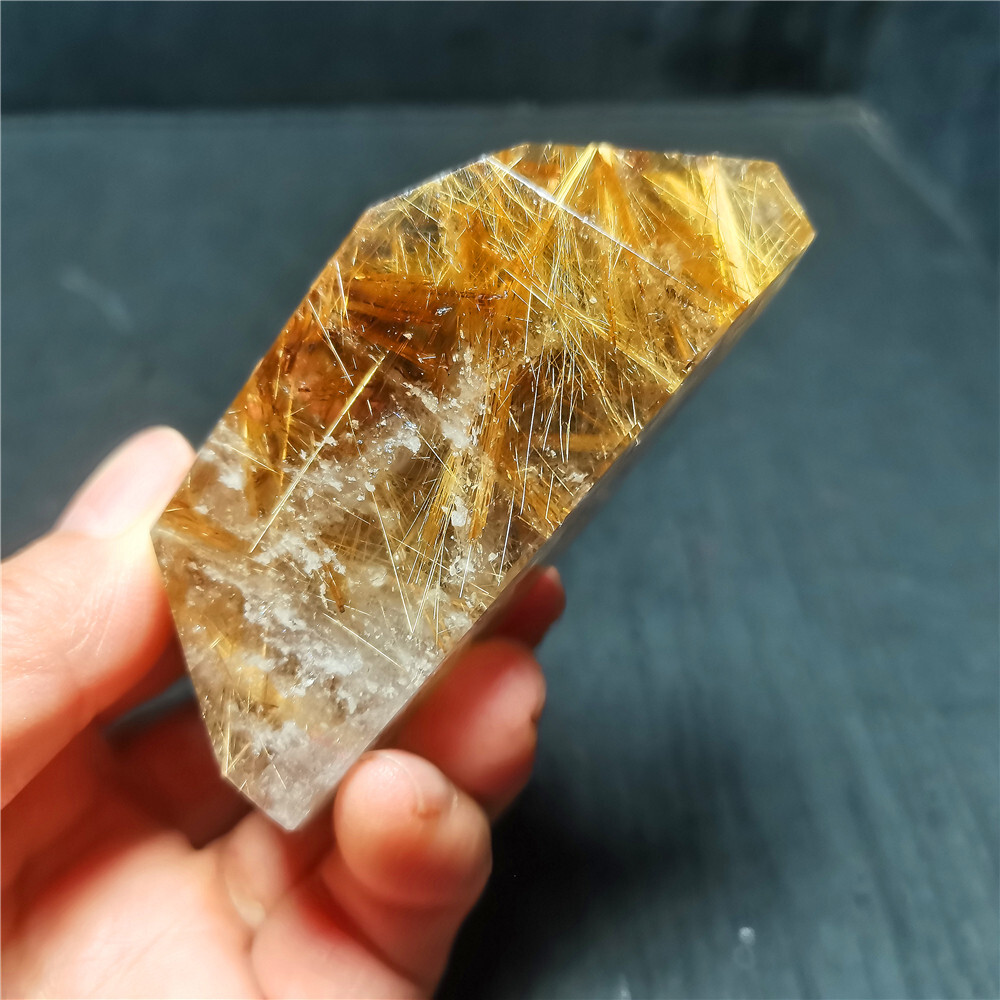 Rare Clear Golden Rutilated Inclusions Stone Gold Needles Stone specimen CY30