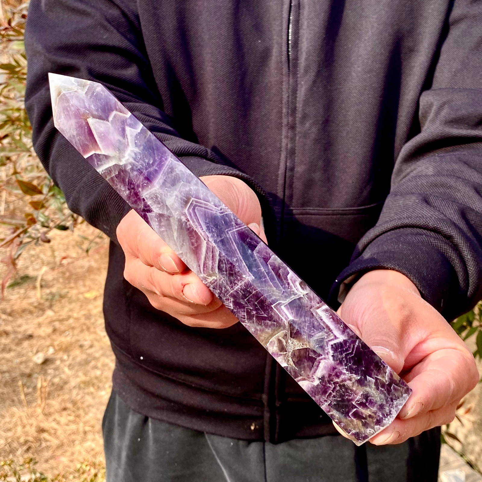 1.12LB Natural Dream Amethyst Crystal Column Wand Obelisk Point Reiki Healing
