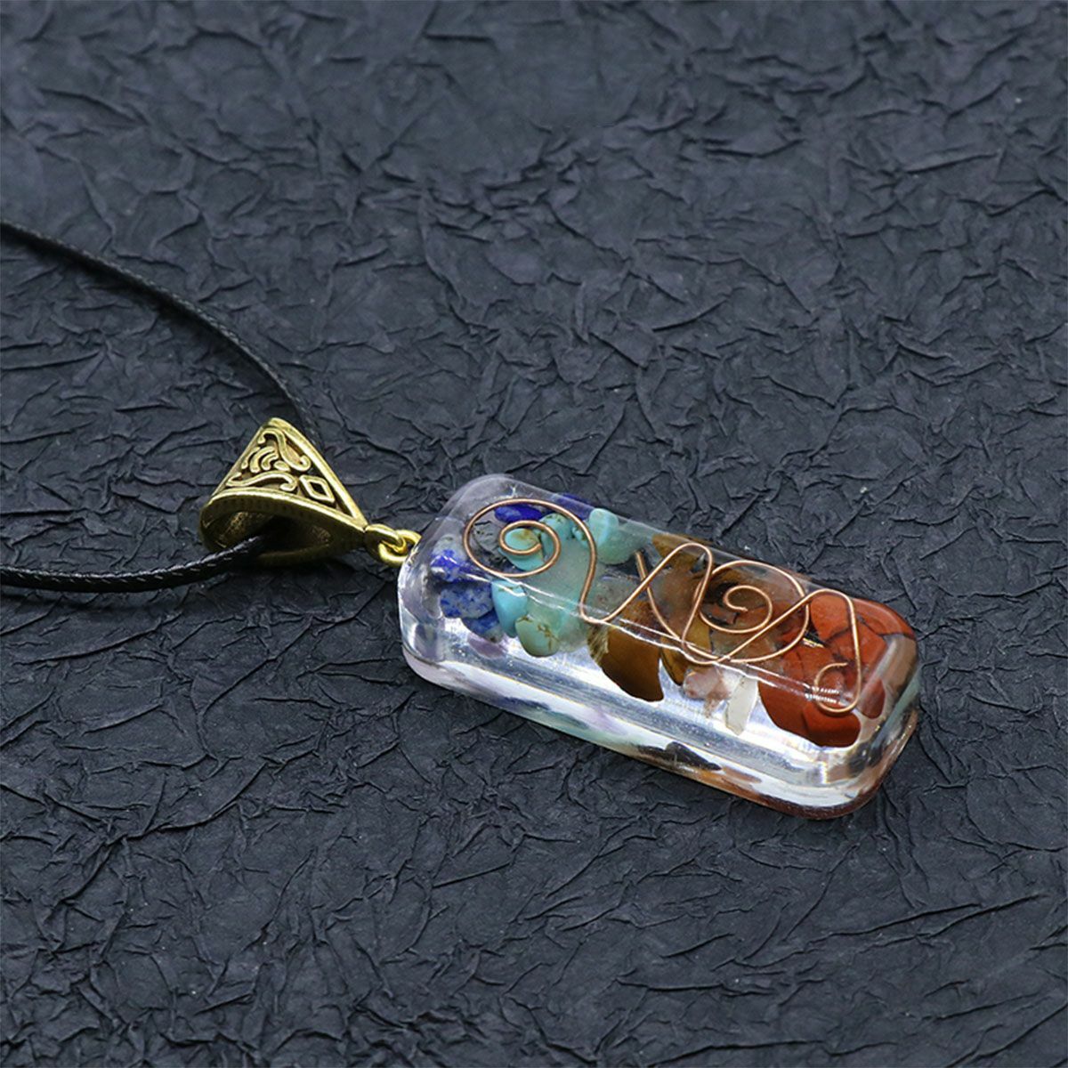 7 Chakra Energy Generator Pendant Copper Coil Orgonite Necklace HANDMADE Rainbow