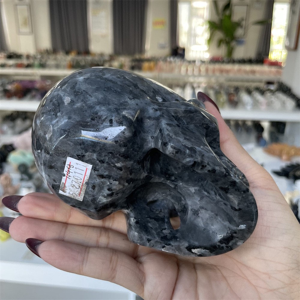 2.5LB 4.7″ Natural A++Gabbro Skull Carvings Decor Crystal Quartz Healing Reiki