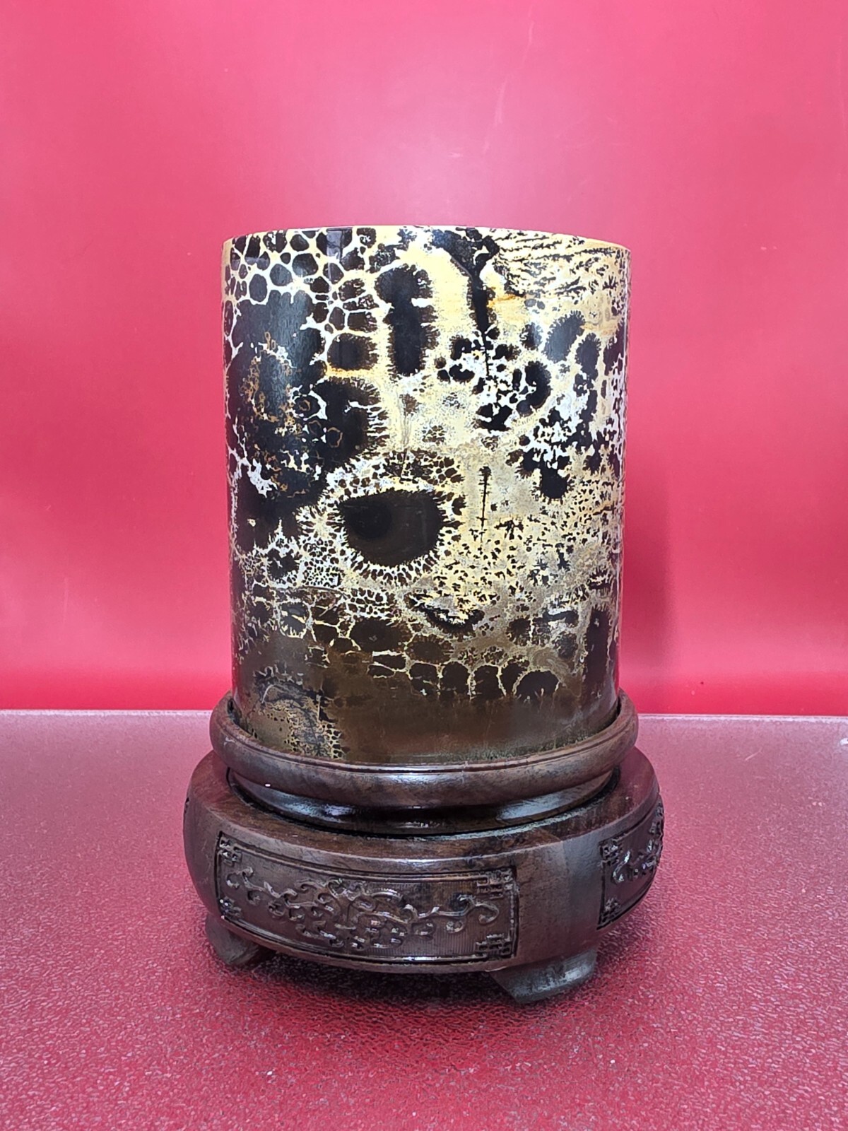Natural Picture Jasper Vase Quartz Crystal On A Wood Holder Reiki healing 2+LB