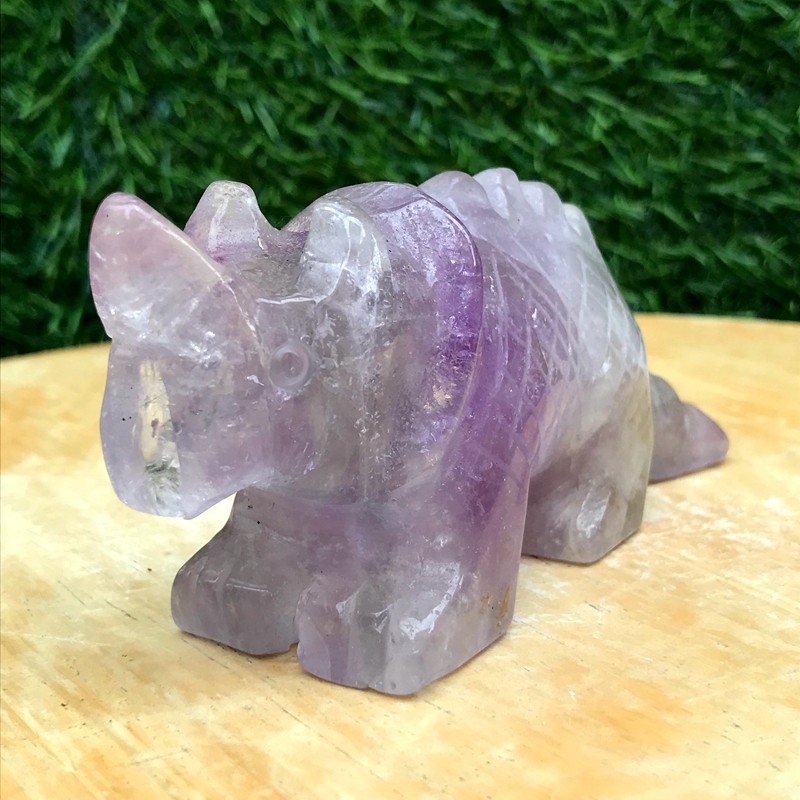 250G Natural Amethyst Crystal Hand Carved Triangle Dragon Healing