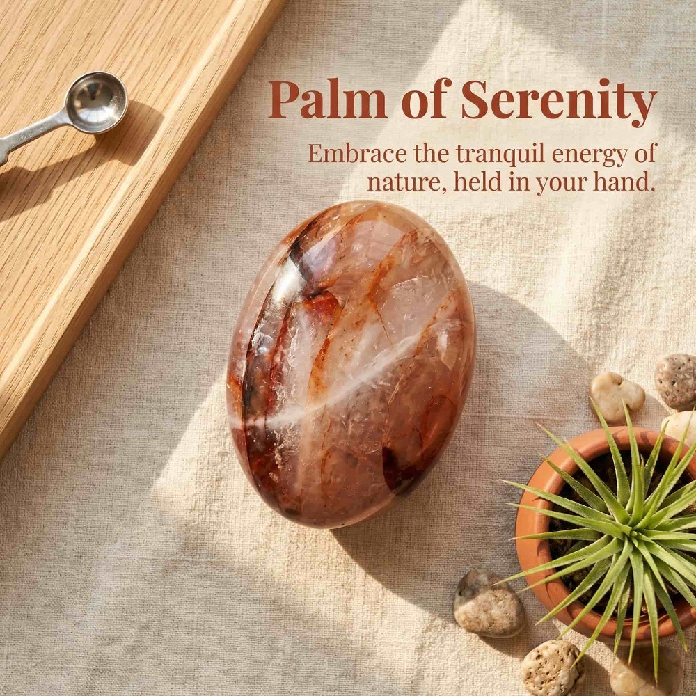 Random Red Fire Quartz Palm Stone Hematoid Crystal Mineral Healing Decor Gift