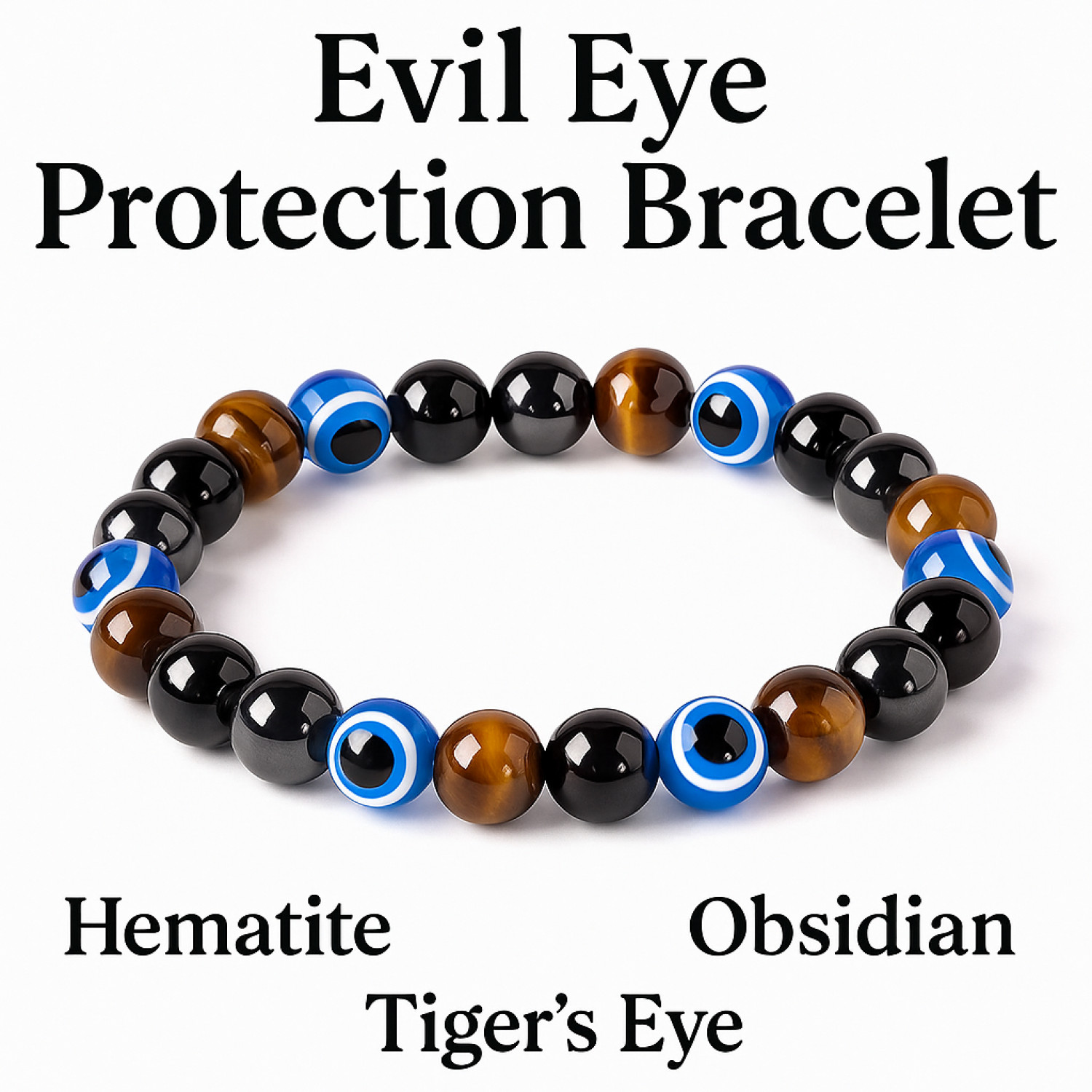Evil Eye Protection Bracelet Hematite Obsidian Tigers Eye Gemstone Jewellery