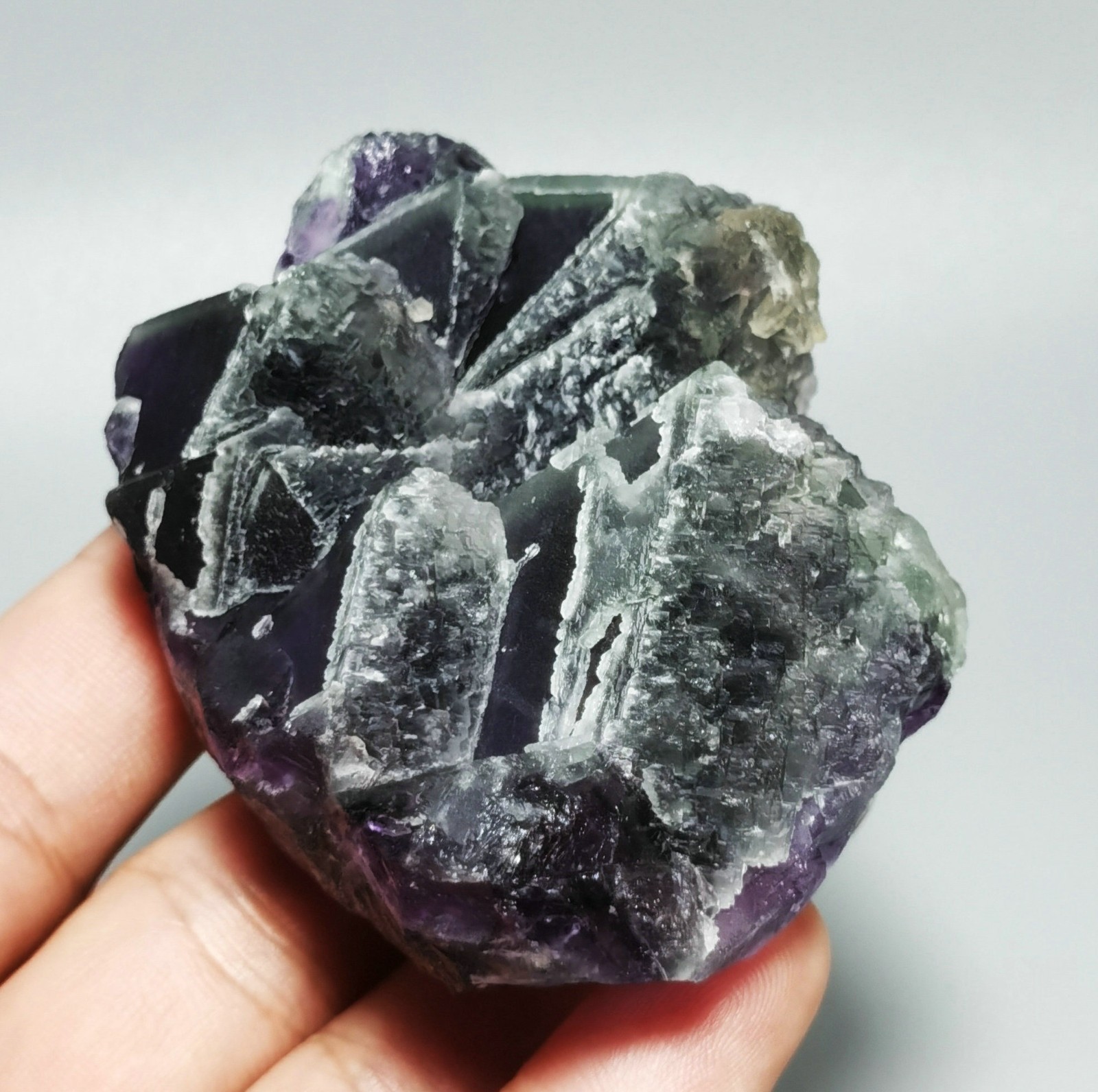 Rare Natural Purple Green Octagonal Fluorite Mineral Specimen China