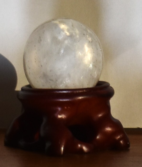 Natural Quartz Sphere White Crystal Ball Healing on Wood Stand North Carolina