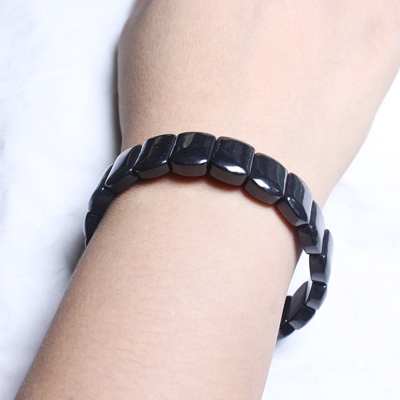 Shungite black flat ethnic style bracelet for men and women couple’s bracelet