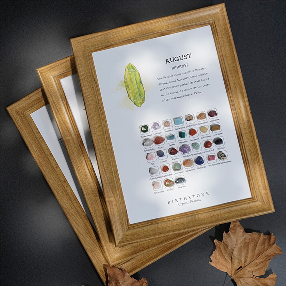 Birthstone 12 Months Birthday Stone Wood Photo Frame Crystal Healing Reiki gifts