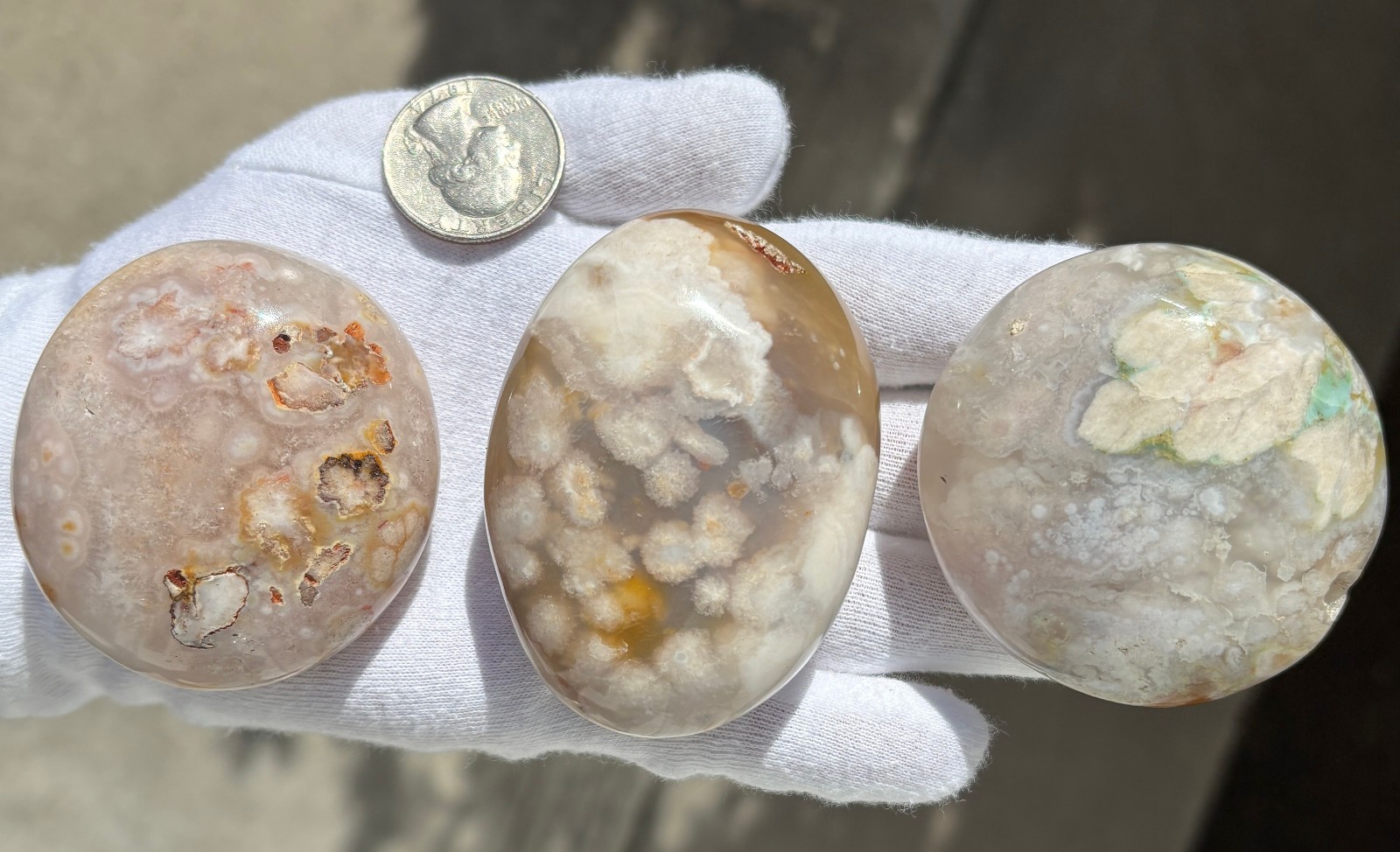 USA SALE 3/4Lb 367g LOT 3 FLOWER BLOSSOM AGATE PALMSTONES Palm Stones Stone