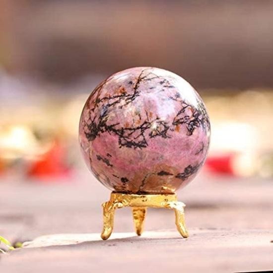 Crystal ball with metal stand, gemstone ball, sculpture, ,healing sphere,