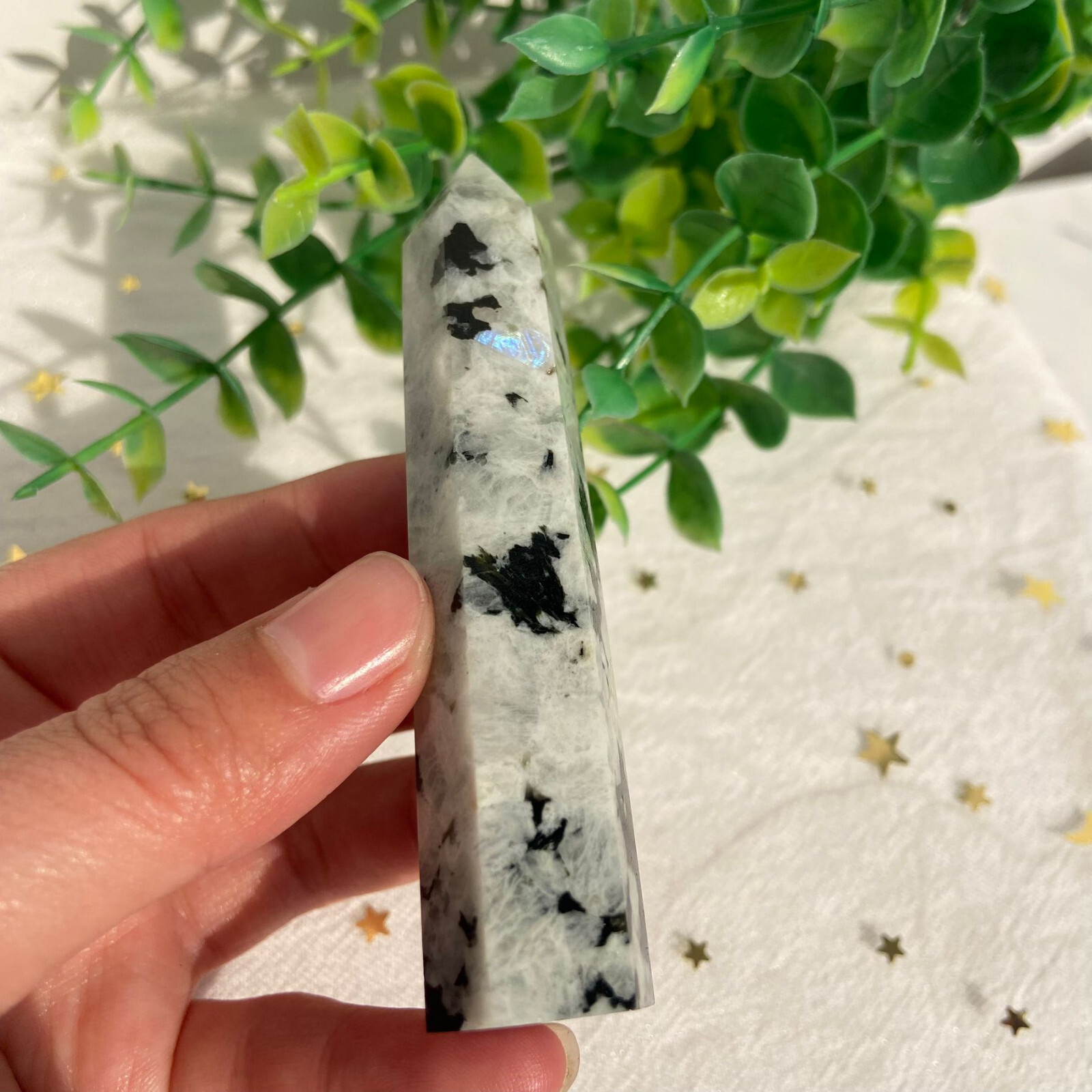 62g Moonstone Tower Point Quartz Crystal Specimen Polished Healing