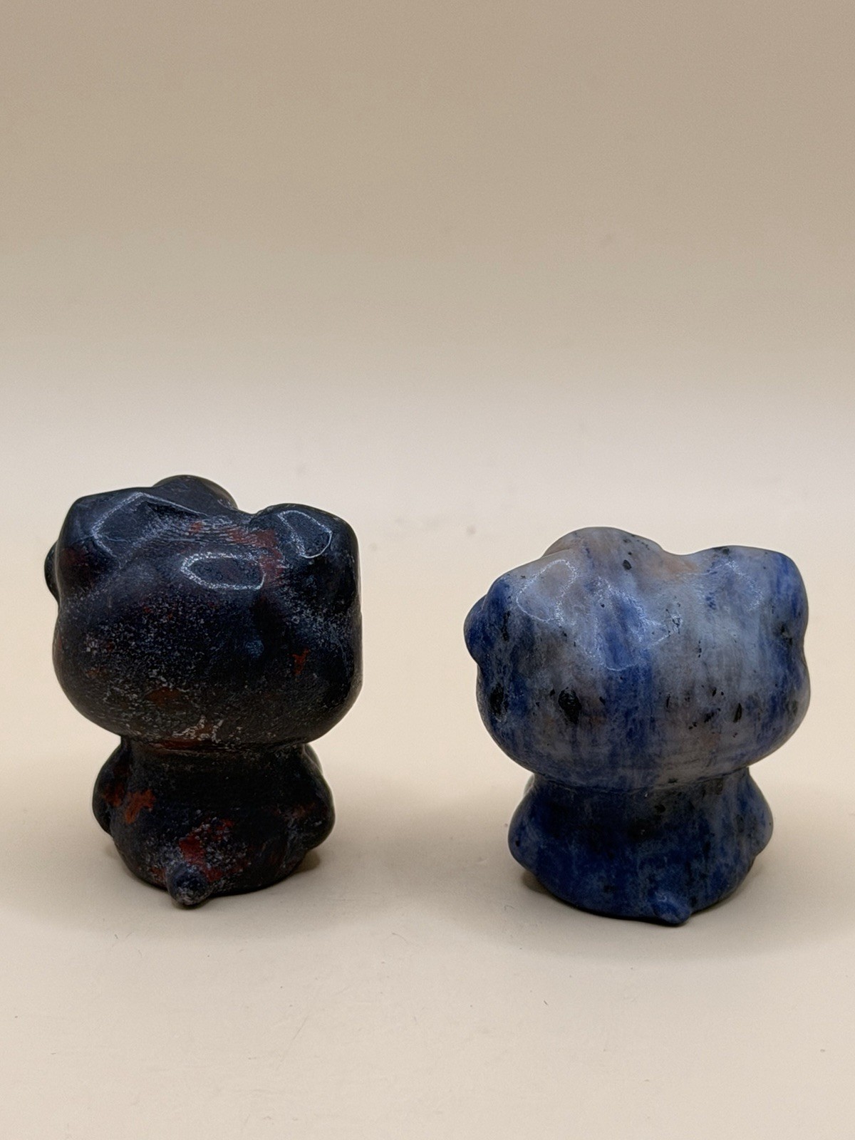 Set of 2 Hello Kitty Crystal Carvings Dragon Blood Stone and Sodalite Figurines