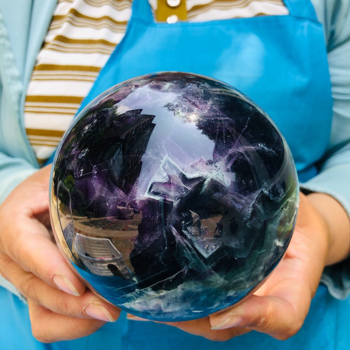 4.26LB Natural rainbow fluorite sphere quartz crystal polished ball healing