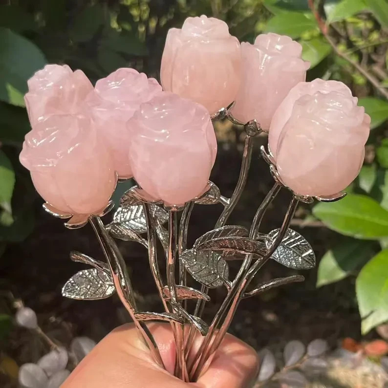 Top Natural Hand Carved Pink Rose Quartz Crystal,Rose flower Home Decor Gift 1pc