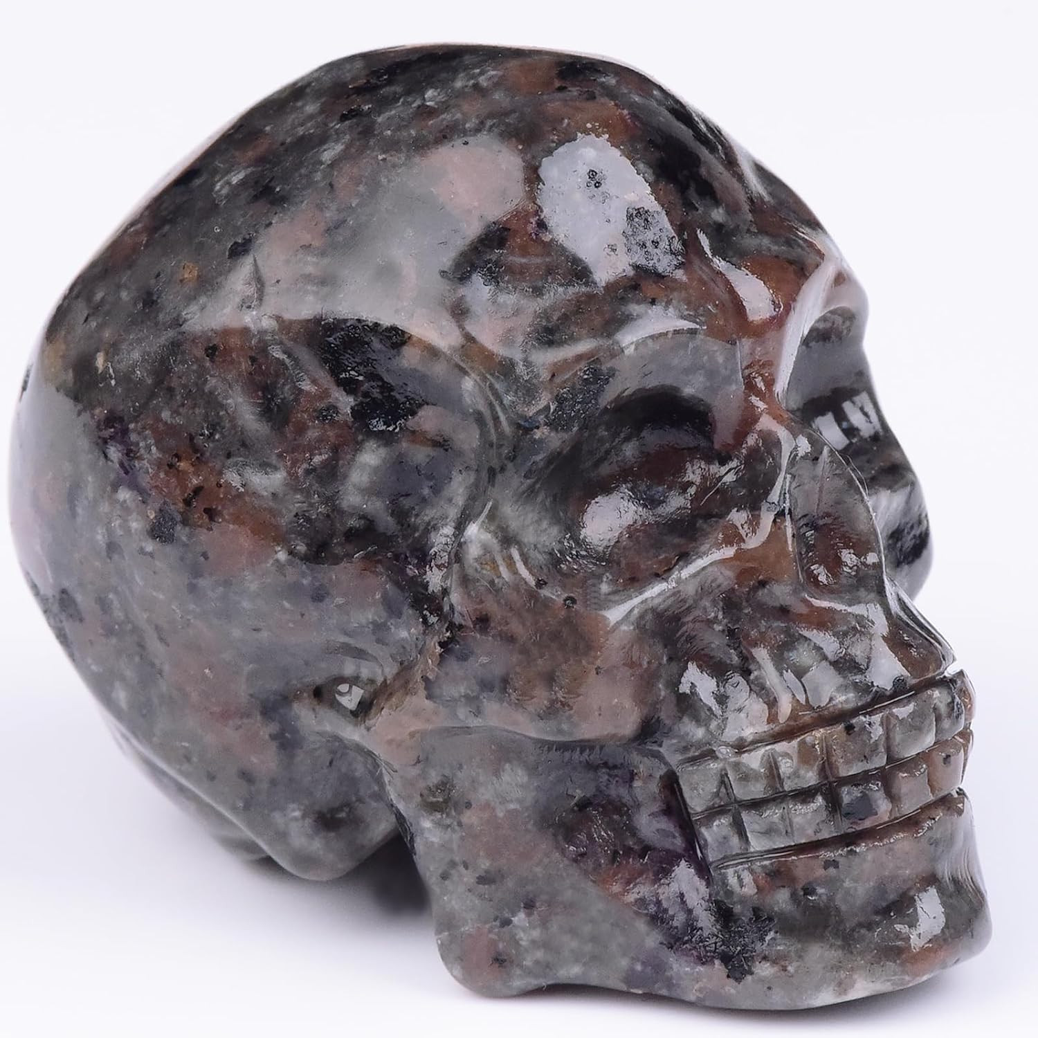 2 Inch Flame Yooperlite Stone Crystal Skulls Decor,Human Skull Sculpture Statues