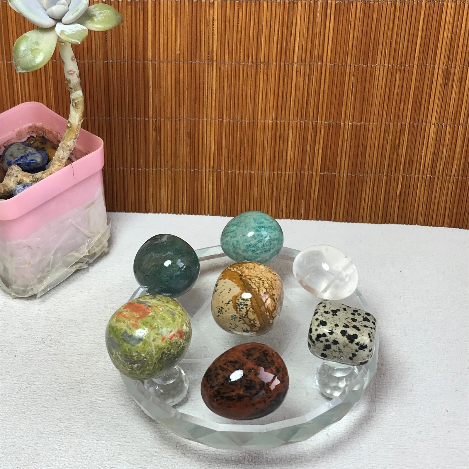 Natural seven different types of crystals Seven Star Array Specimen Base A3041