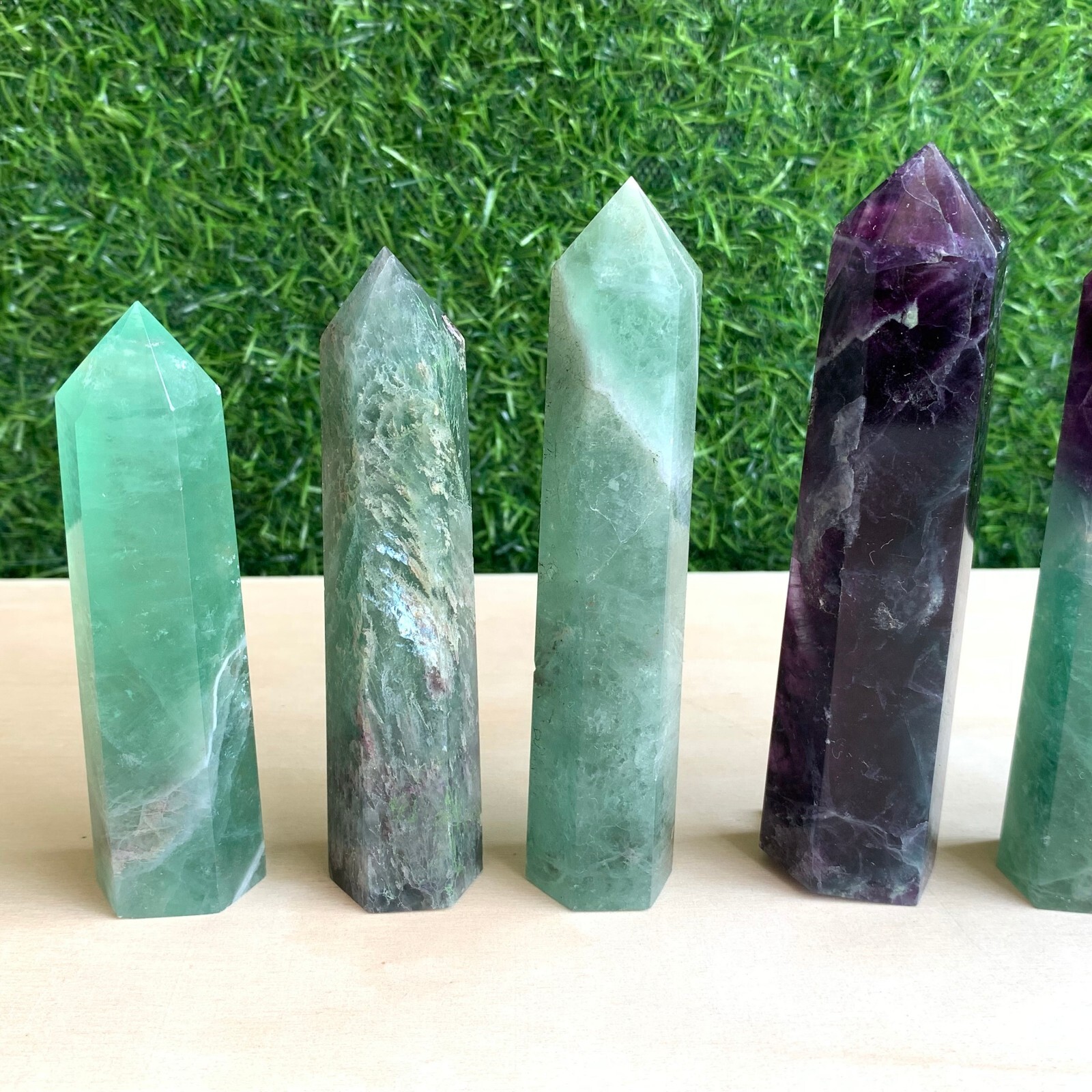 7pcs Natural fluorite quartz obelisk crystal wand point healing 60-100mm