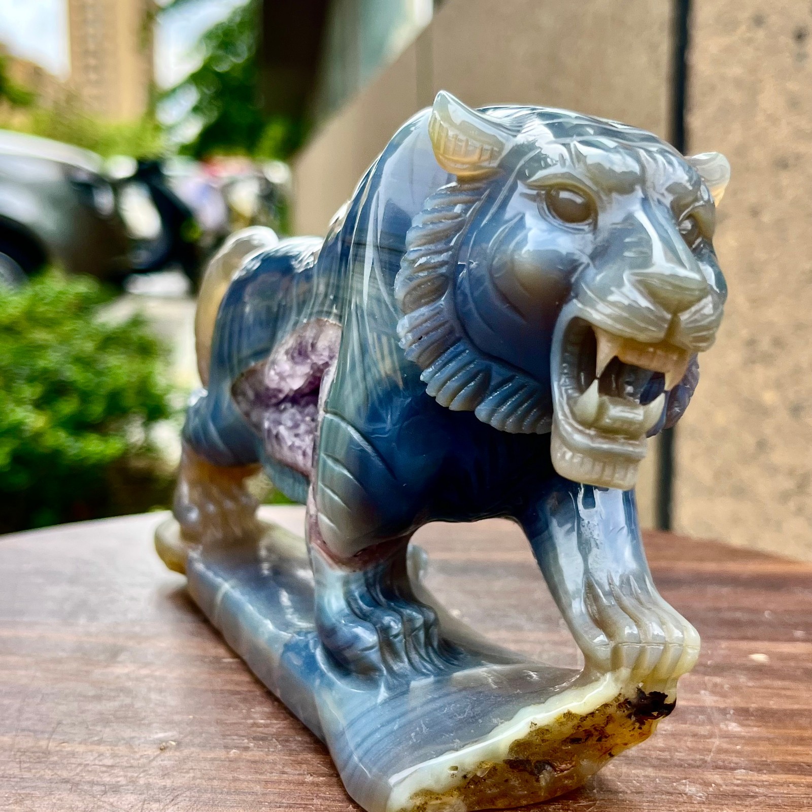2.27LB High level natural amethyst cave hand carved spiritual tiger