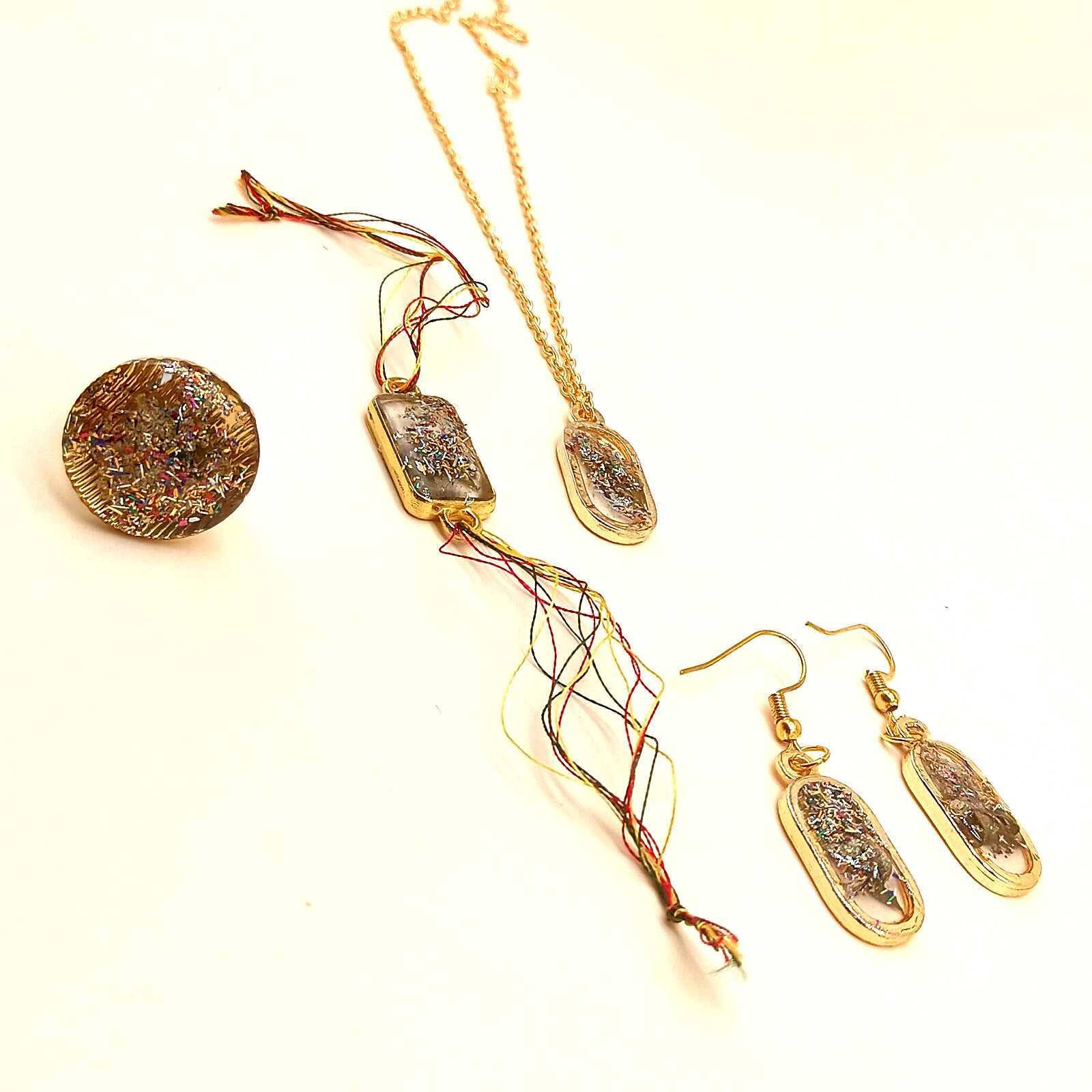 Glittering Botanical Resin Jewelry Set