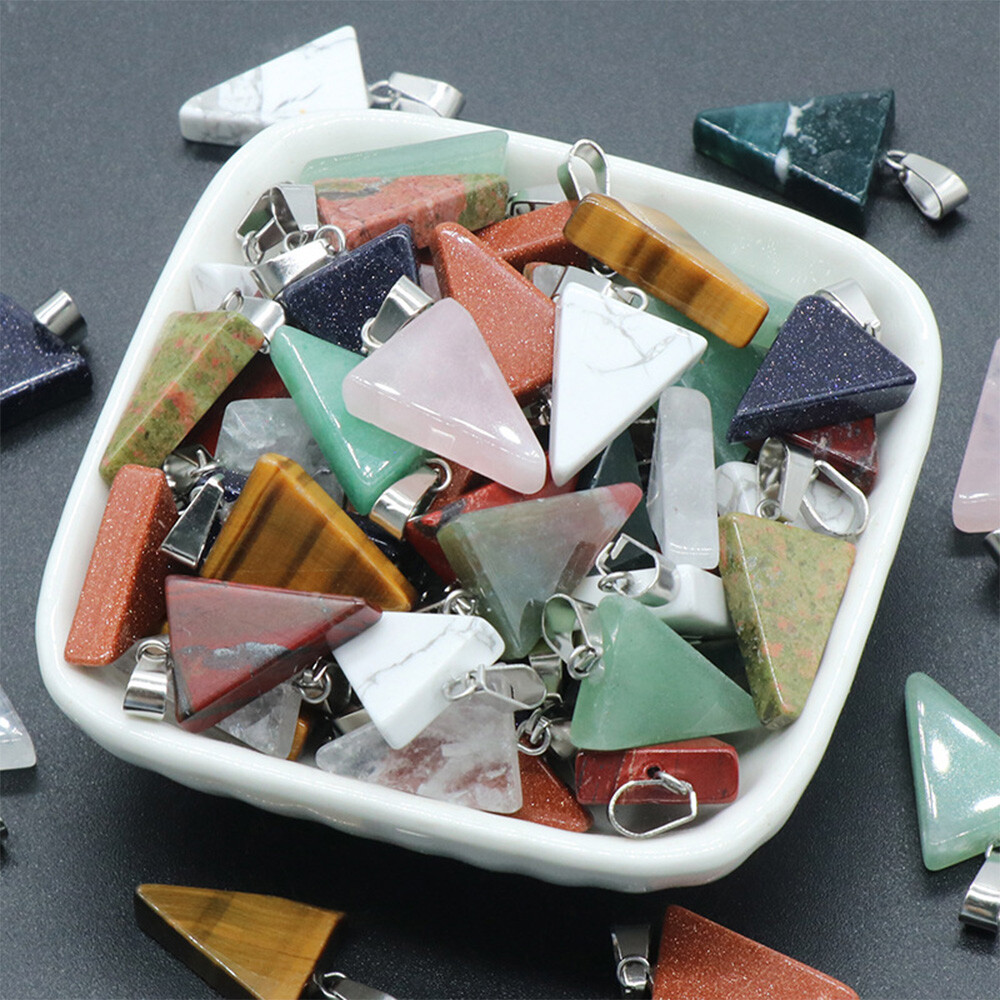 1pc Mini Natural Stone Triangle Healing Crystal Gemstone Pendant Jewelry 15x20mm