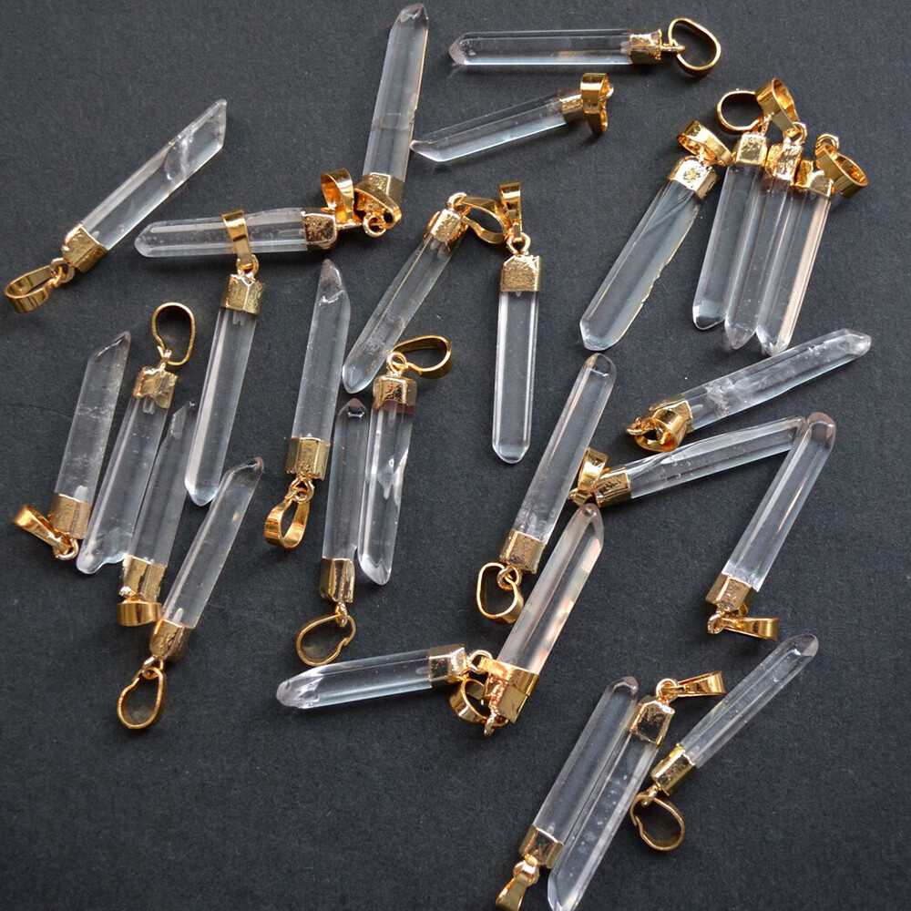 1pc Clear Quartz Crystal Terminated Hexagonal Point Wand Pendant Healing Amulet