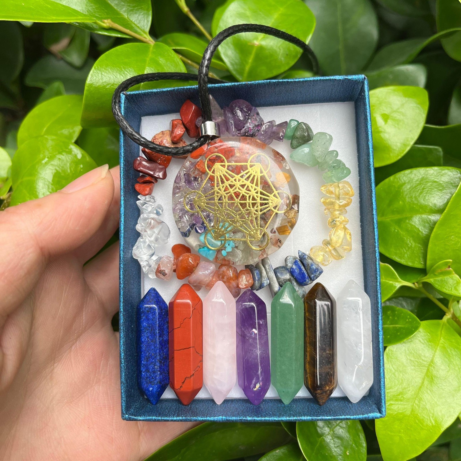9pcs Pointed Quartz Crystal,Chakra Healing Stones And Crystals Set,Hexagon Rose