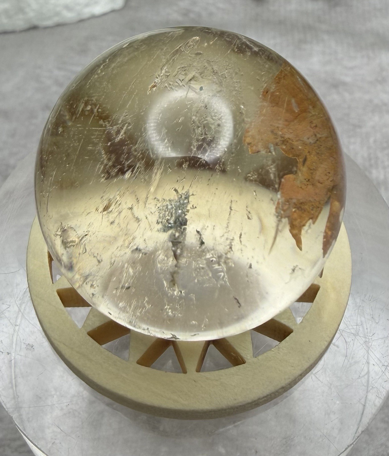 Crystal 28mm Quartz W/ Red Clay Inclusions W/stand Sphere Orb Ball Globe Mineral