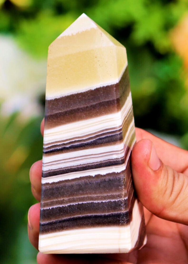 Phantom Calcite Tower Crystal Obelisk 105MM Yellow Zebra Calcite Healing Energy