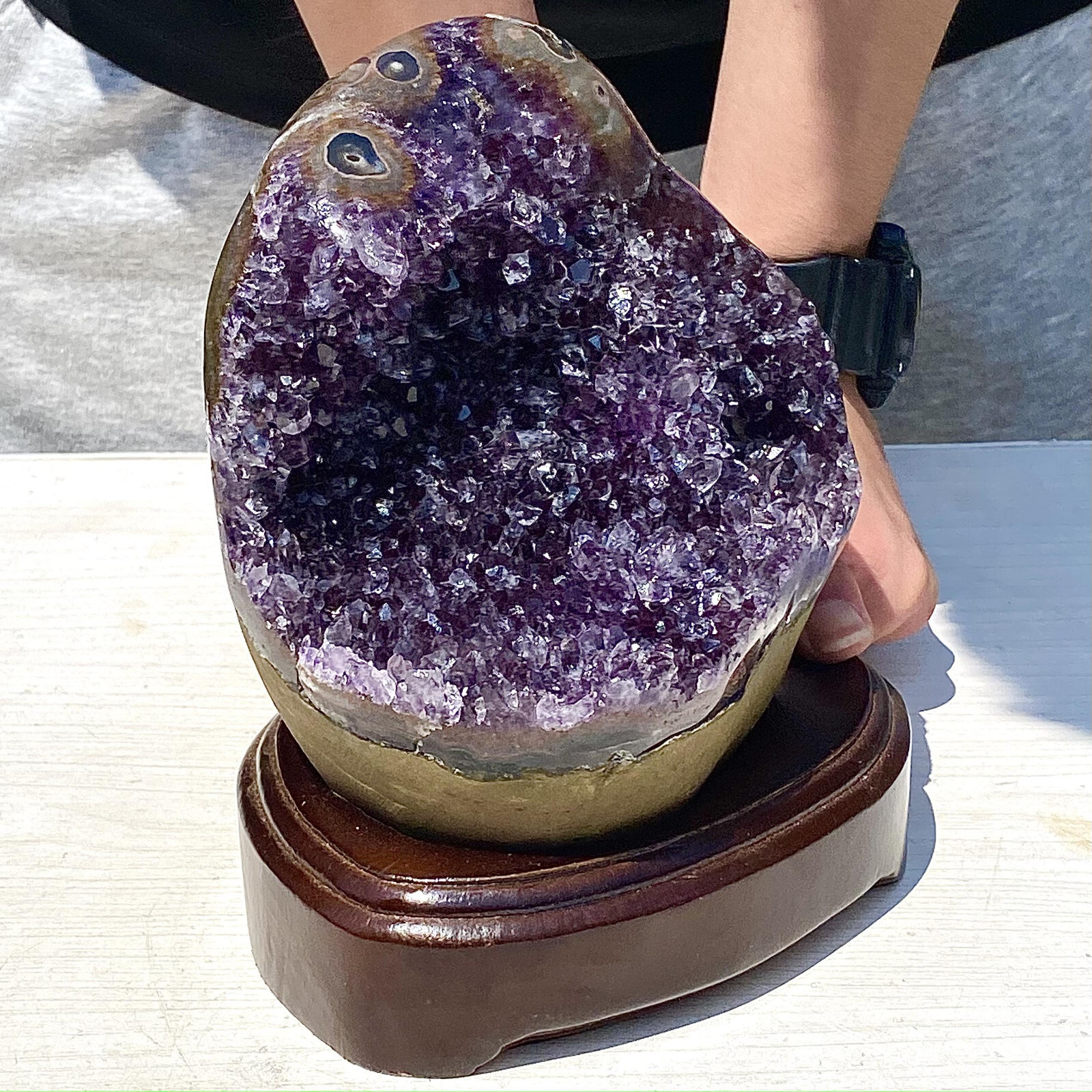 6LB Natural Uruguayan Amethyst Quartz Cave Geode Crystal Specimen Healing+base