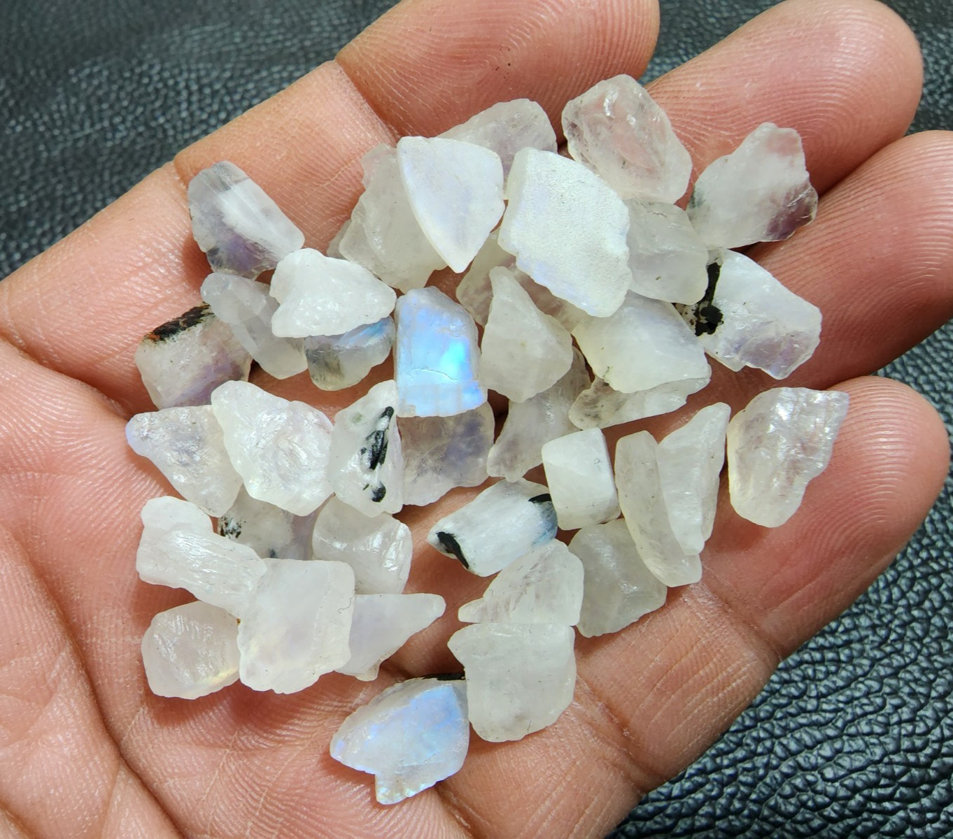 “White Rainbow Moonstone Rough Lot 39 Pcs 11-16mm Natural Raw Gemstone Crystals”