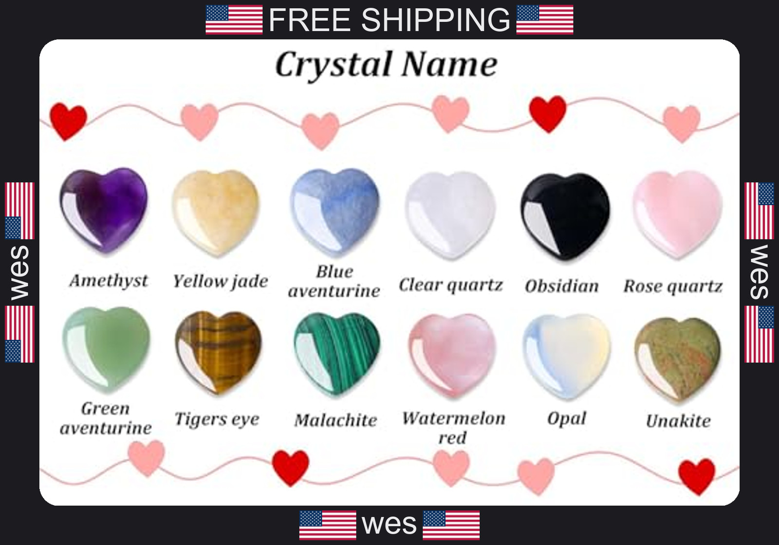 12 Piece Heart Crystal Stone Set – Polished Gemstones for Reiki and Meditation