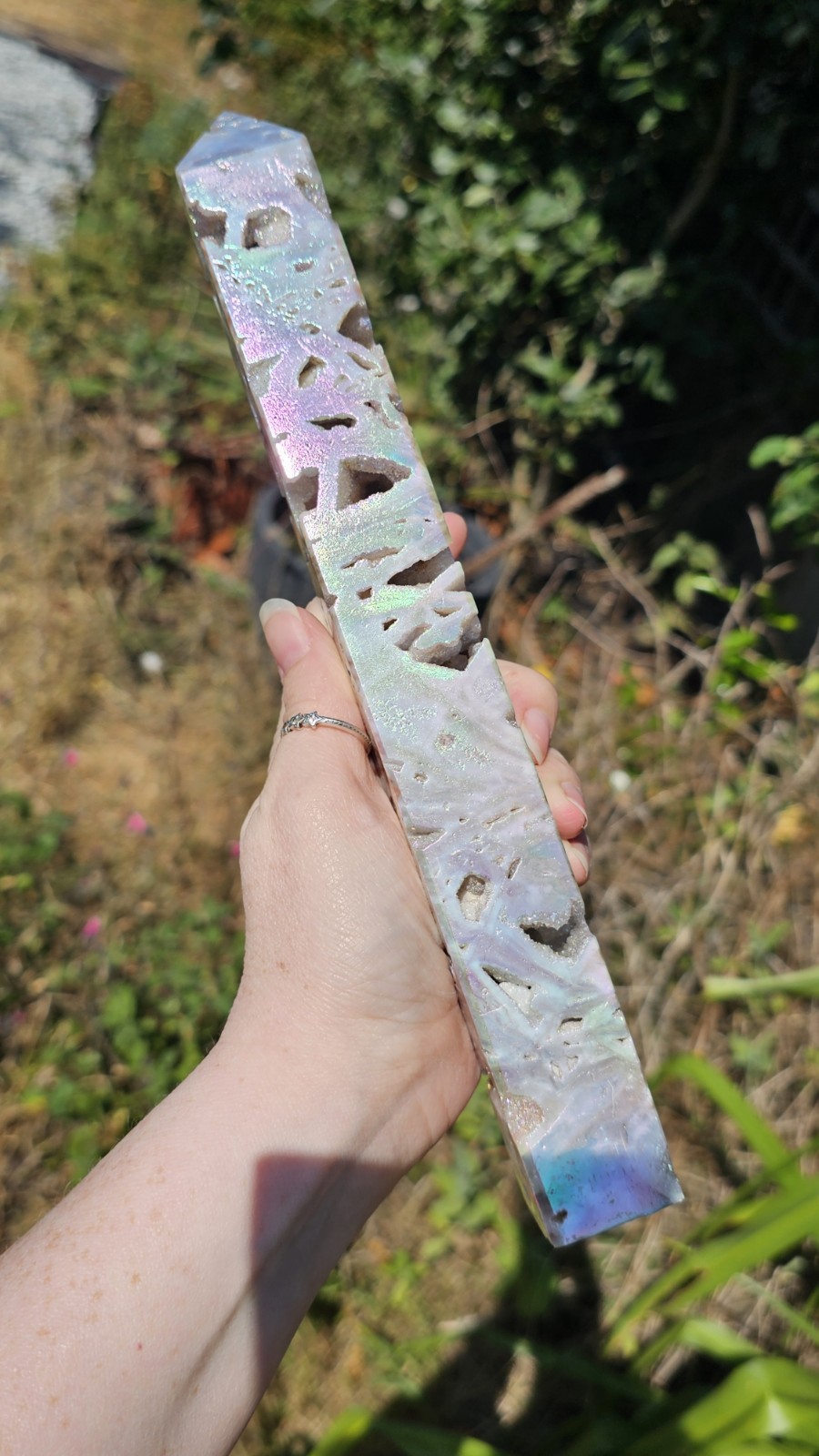 large Druzy Rainbow Angel Aura sphalerite crystal tower 755g 26.2cm