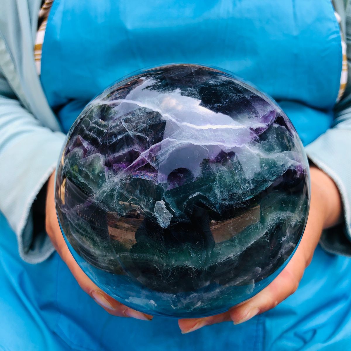 5.69LB Natural rainbow fluorite sphere quartz crystal polished ball healing