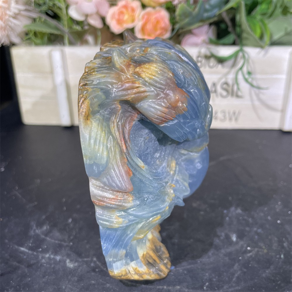 1.6LB 4.2″Natural A+Blue Onyx Eagle Statue Crystal Reiki Carving Heal Decor
