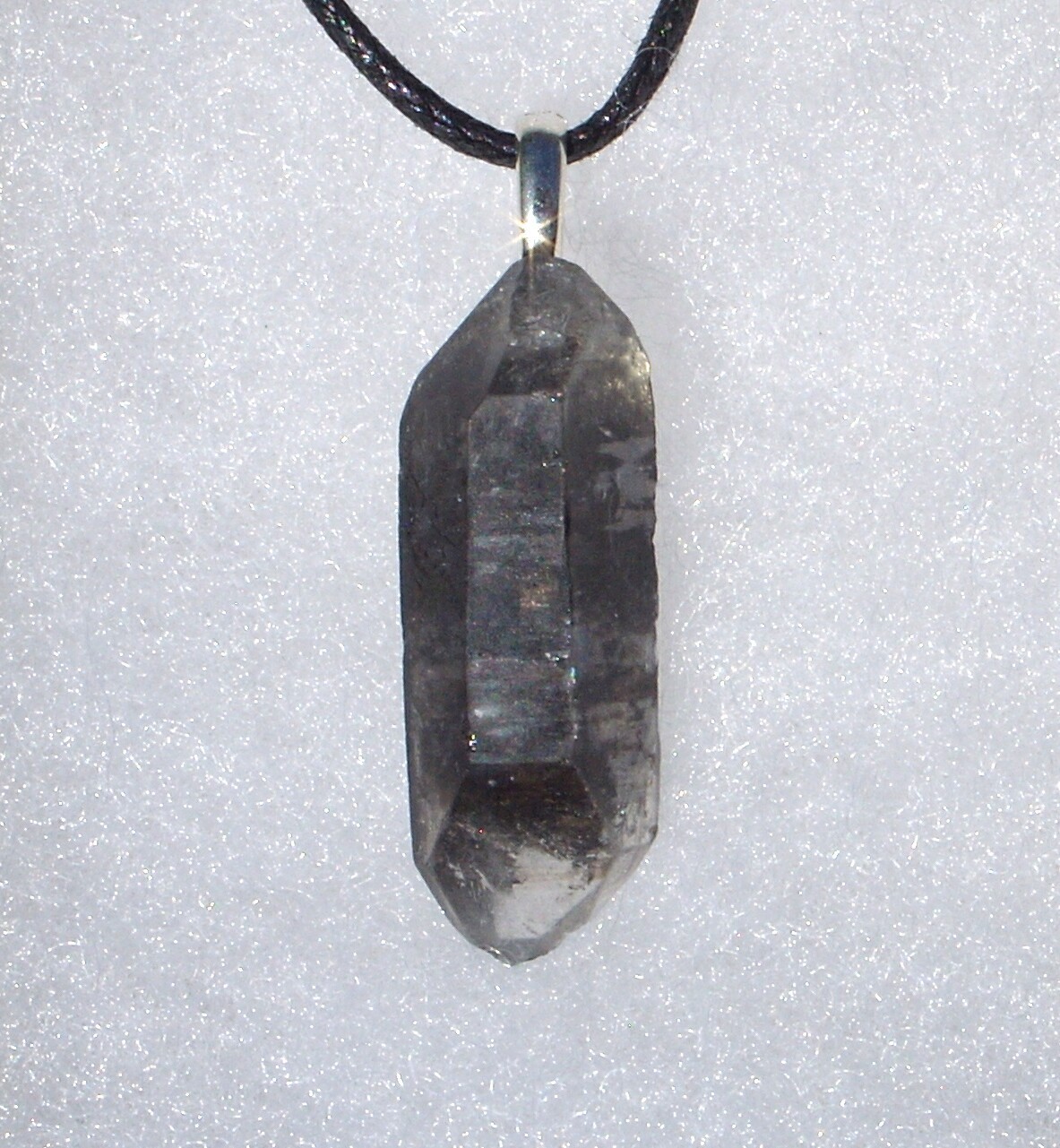 Tibetan Black Quartz Double Term Crystal Point Free Form Stone Pendant Necklace