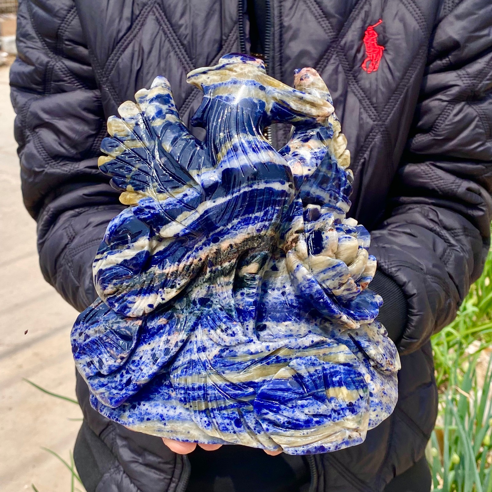 6.6LB Natural Blue Lace Agate Hand Carved Phoenix Figurine Gemstone Decor