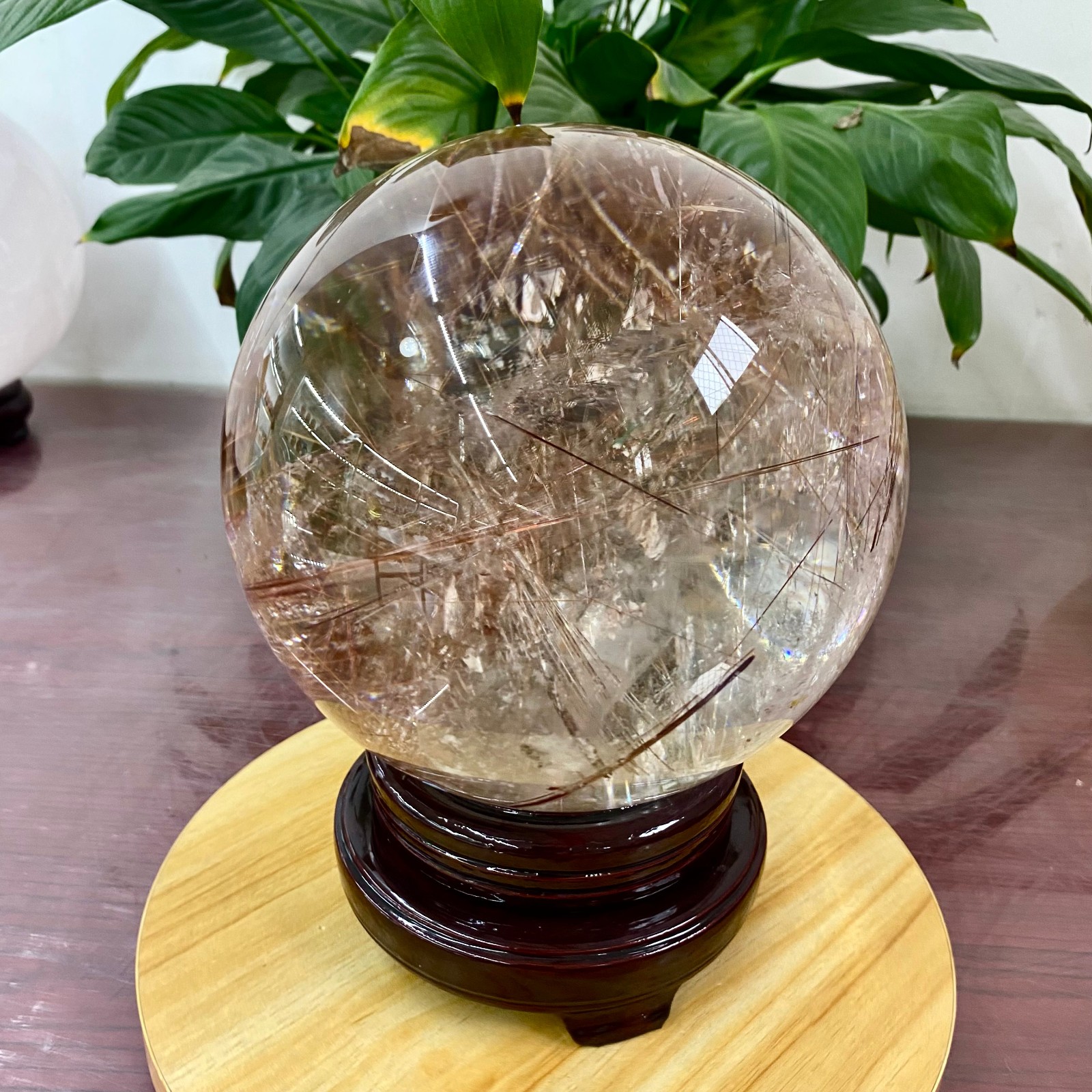 17.9LB Top Natural Copper hair quartz Sphere Crystal Energy Ball Reiki Healing