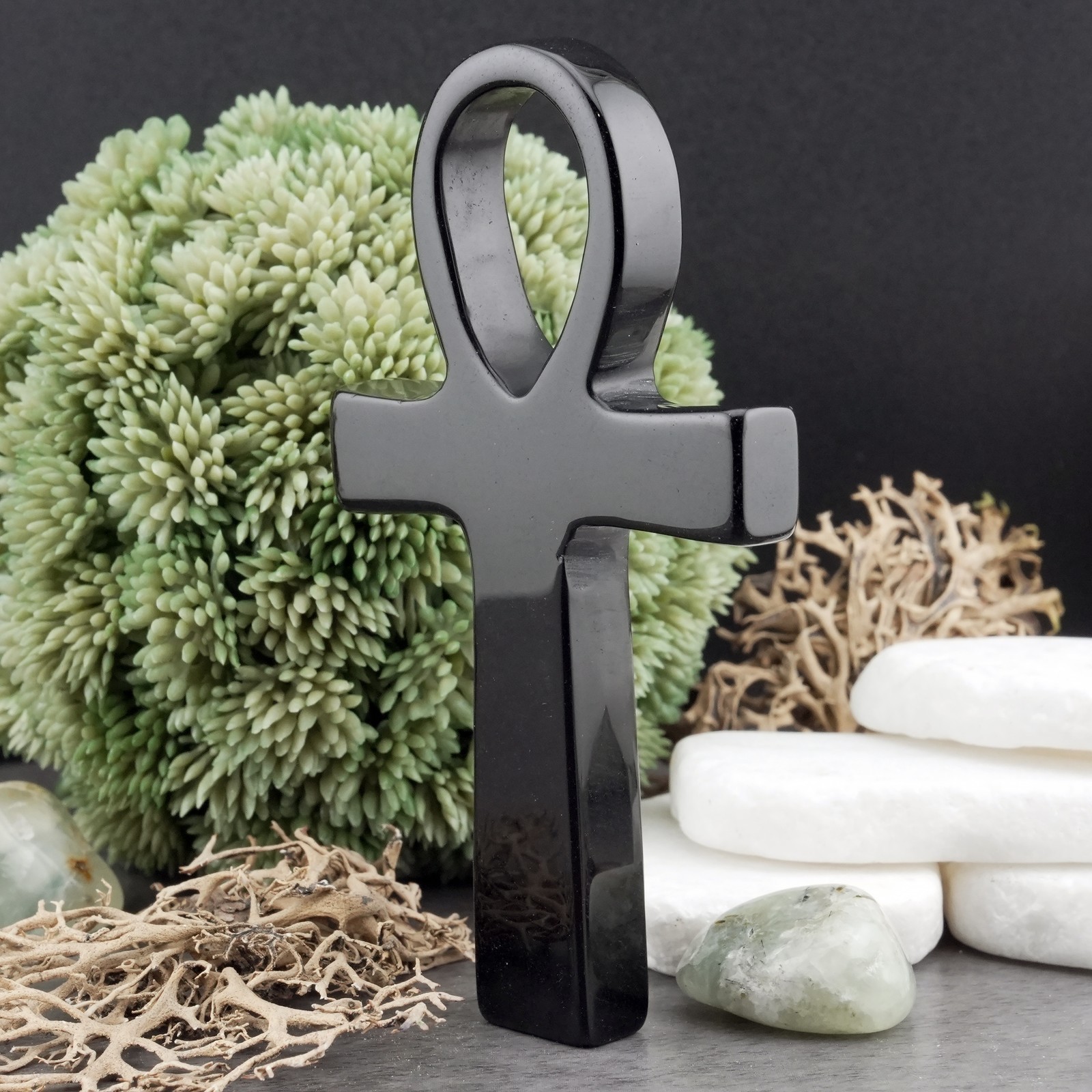 Obsidian Ankh Spiritual Protection Crystal Gift Black Stone Energy Altar Decor