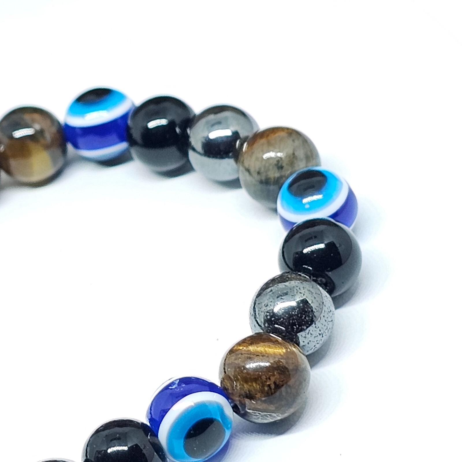 Evil Eye Protection Bracelet Hematite Obsidian Tigers Eye Gemstone Jewellery